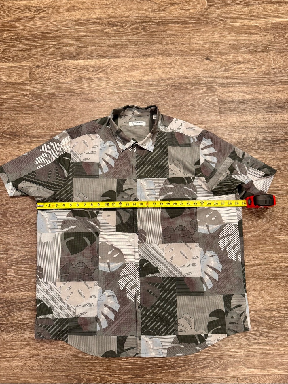 Tommy Bahama Bahama Coast Tropical Leaf Camp Shirt XXXL Stretch Gray - Picture 5 of 6